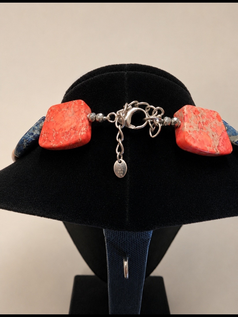 LUC 925 Sterling Silver Statement Necklace – Red Impression Jasper & Faceted Hem - Picture 2 of 3